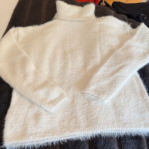 Sanctuary Fuzzy White Turtleneck Sweater